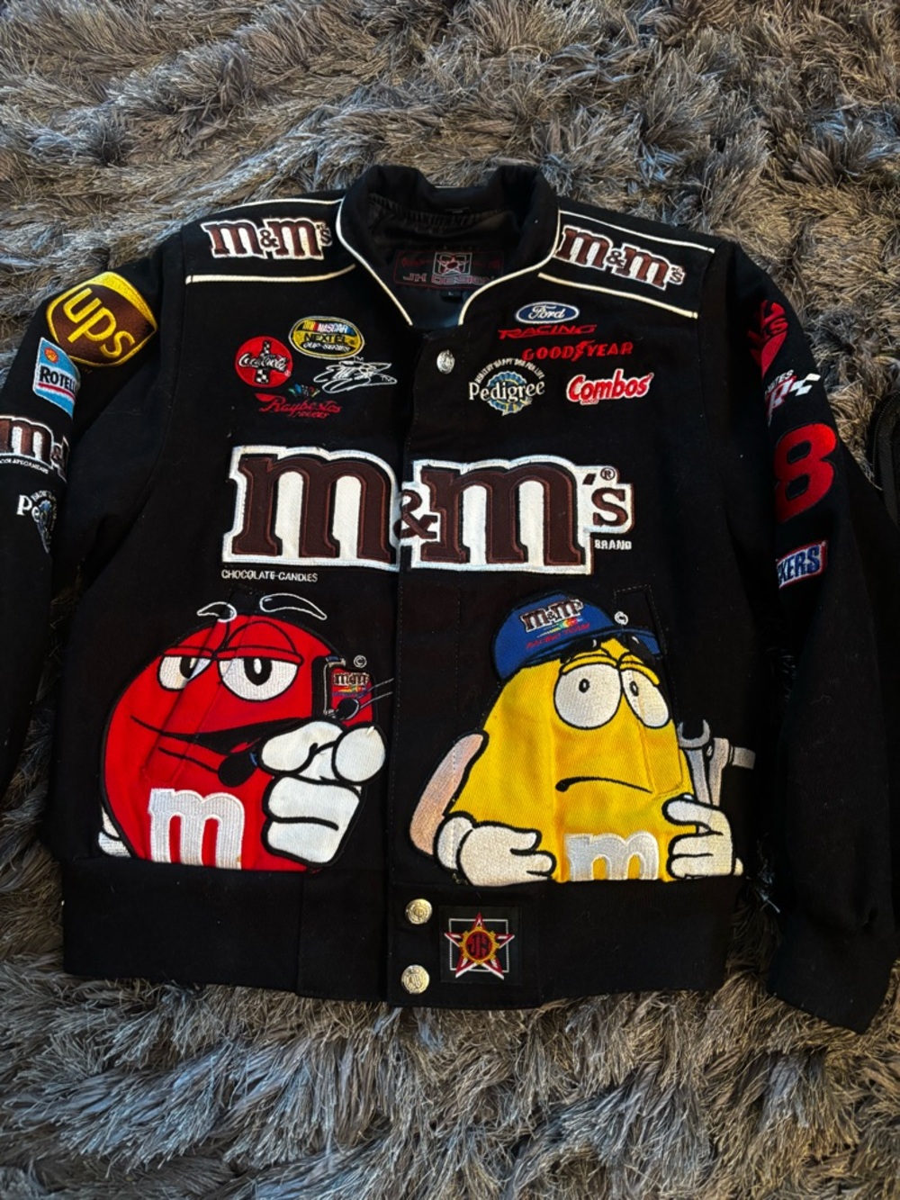 M&M'S Black Jacket with Red & Yellow Characters and Racing Patches